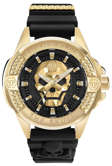Philipp Plein The Skull Gold Dial Black Silicone Strap Watch for Men - PWAAA0221