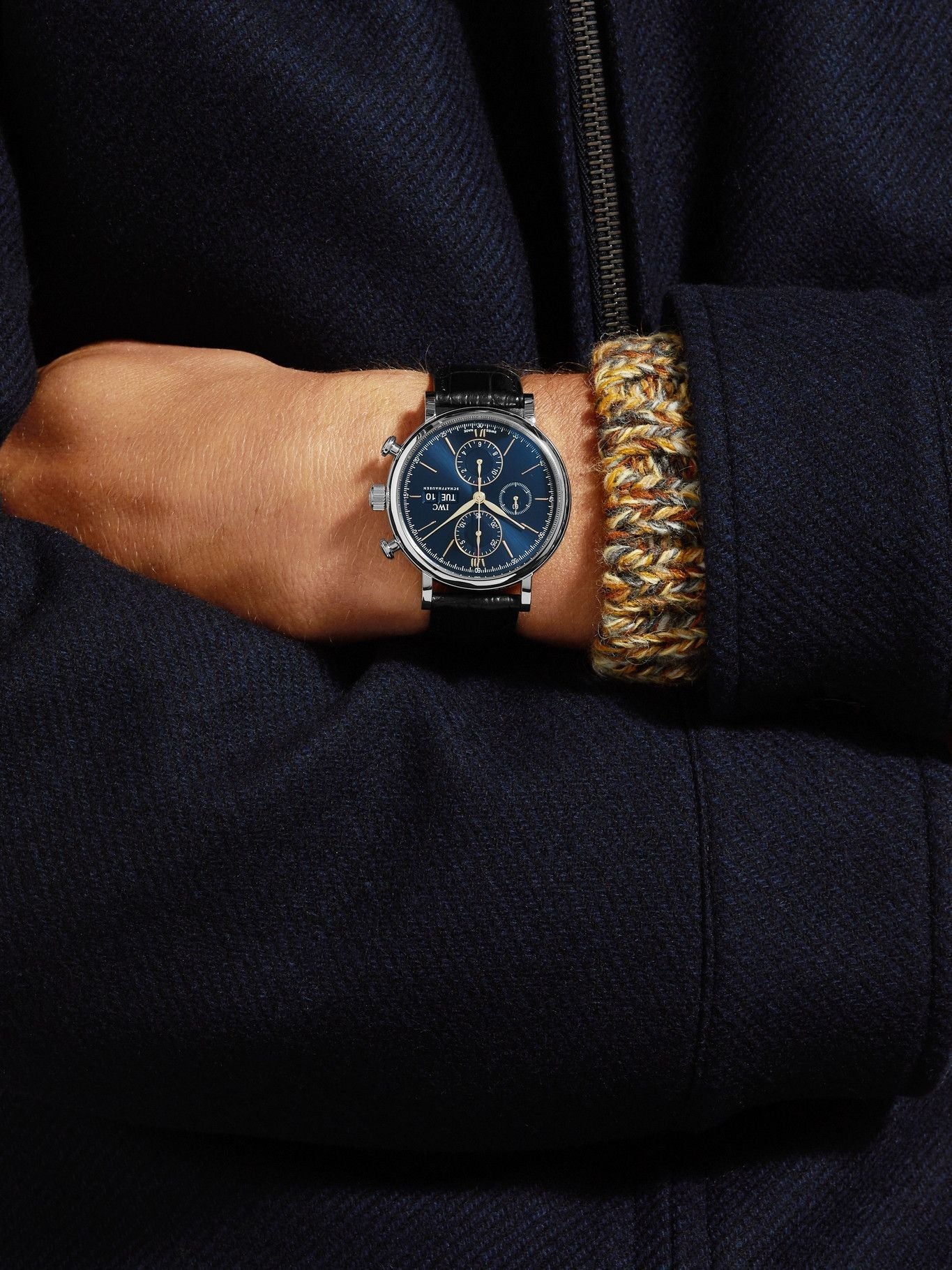 IWC Portofino Chronograph Blue Dial Black Leather Strap Watch for Men - IW391036