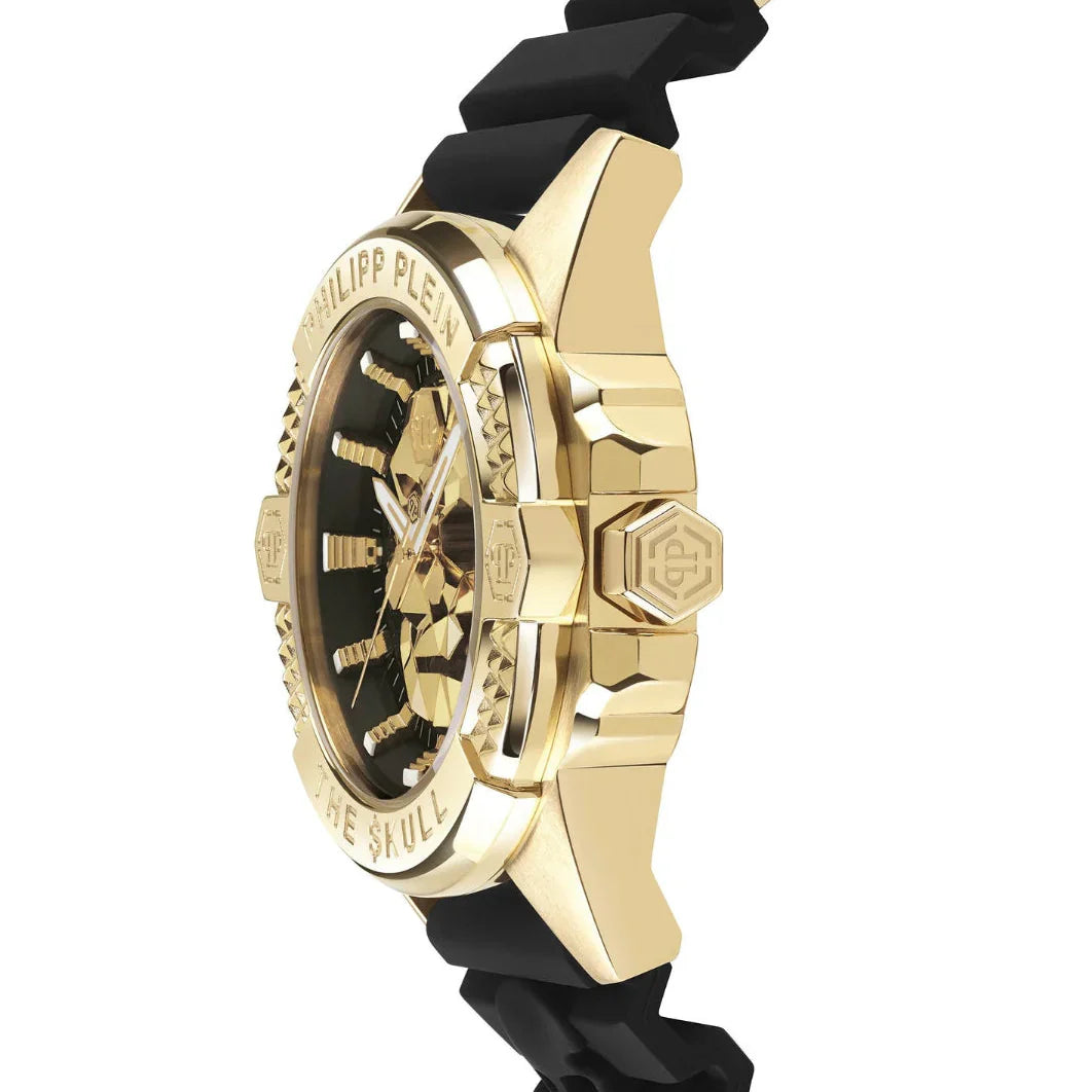 Philipp Plein The Skull Gold Dial Black Silicone Strap Watch for Men - PWAAA0221