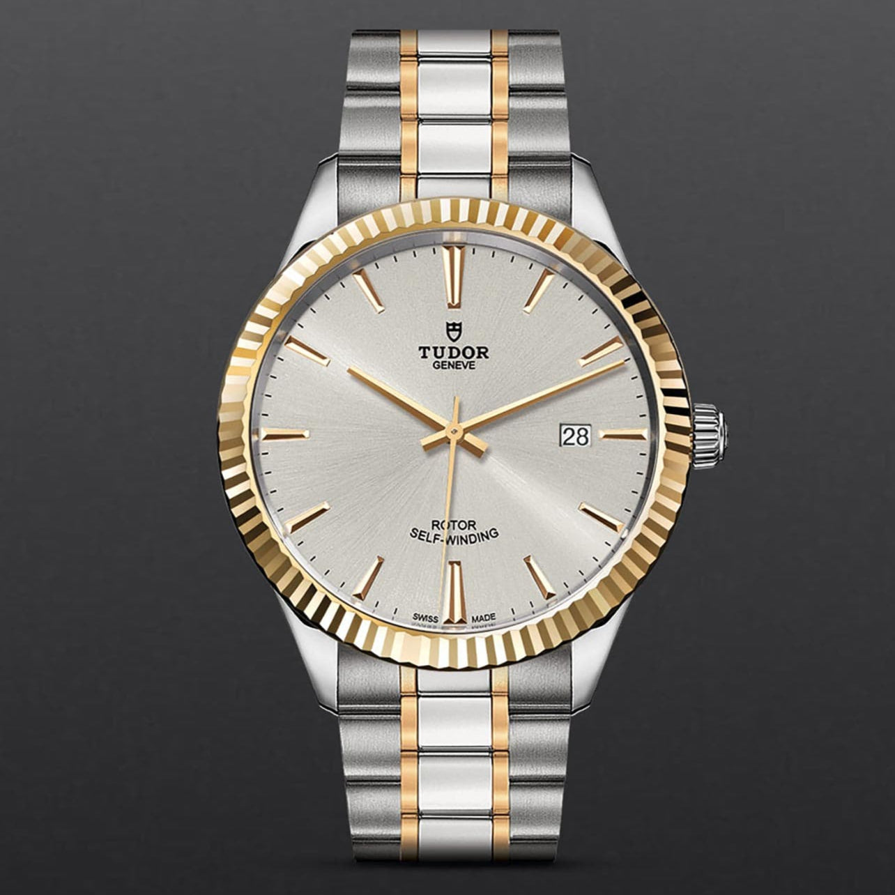 Tudor Style Automatic Silver Dial Two Tone Steel Strap Watch for Men - M12713-0003