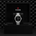 Tudor Style Automatic Black Dial Silver Steel Strap Watch for Men - M12710-0003
