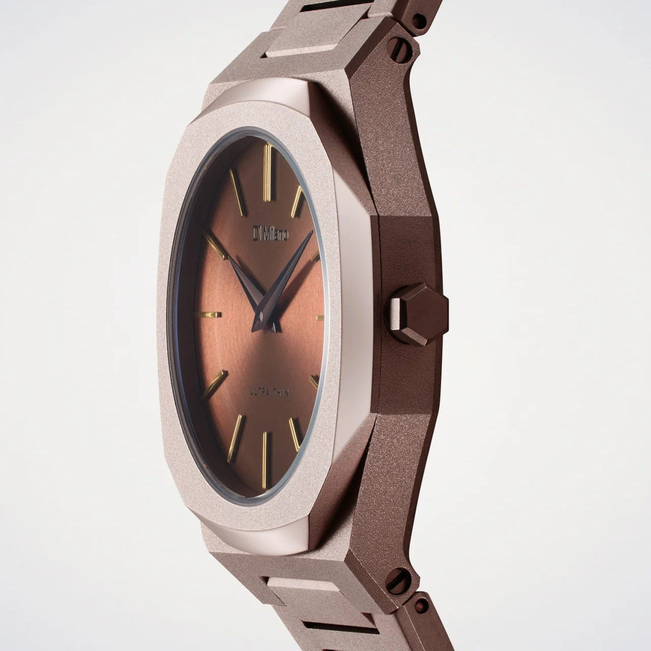 D1 Milano Ultra Thin Brown Dial Brown Steel Strap Watch for Women - D1-UTBL38