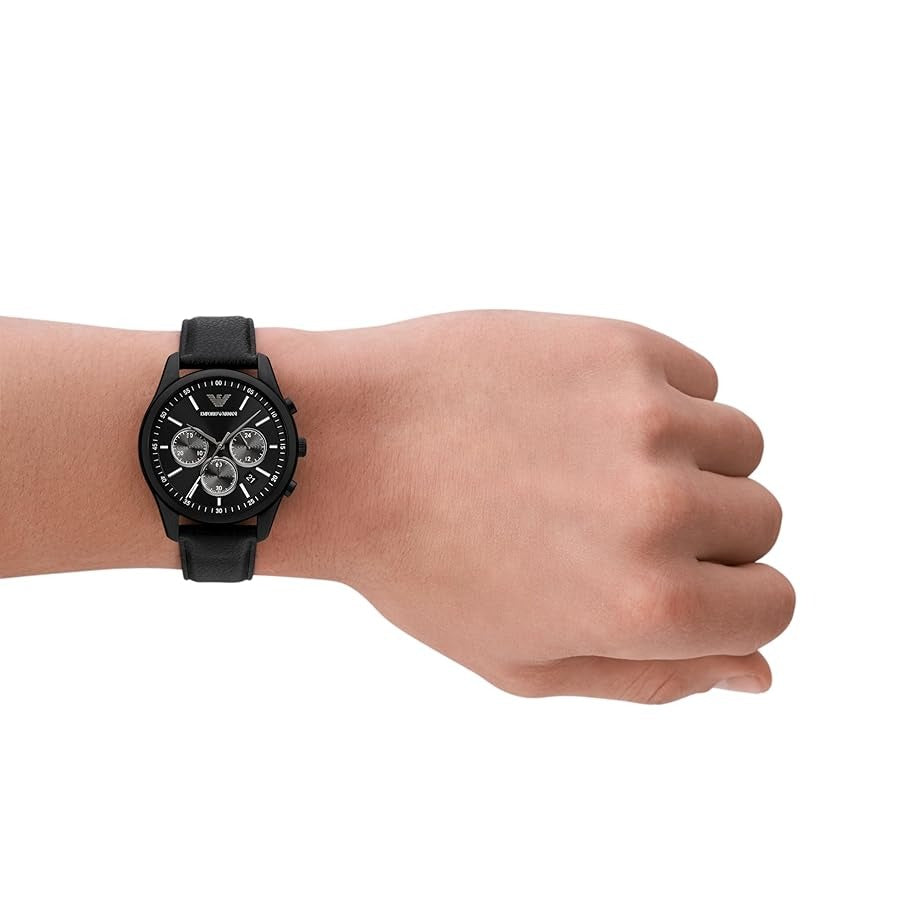 Emporio Armani Antonio Chronograph Black Dial Black Leather Strap Watch for Men - AR11583