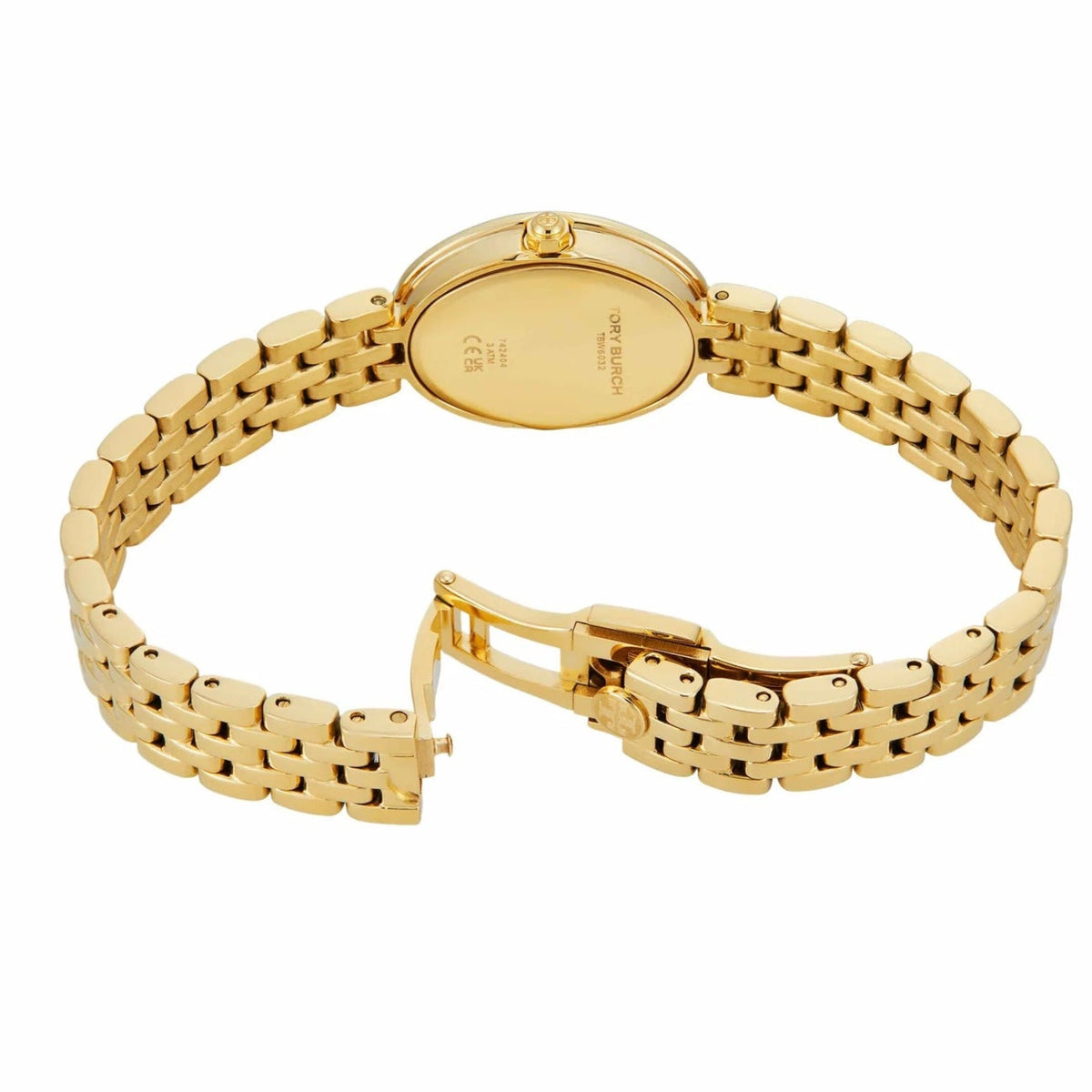 Tory Burch Oval White Dial Gold Steel Strap Watch for Women - TBW6032