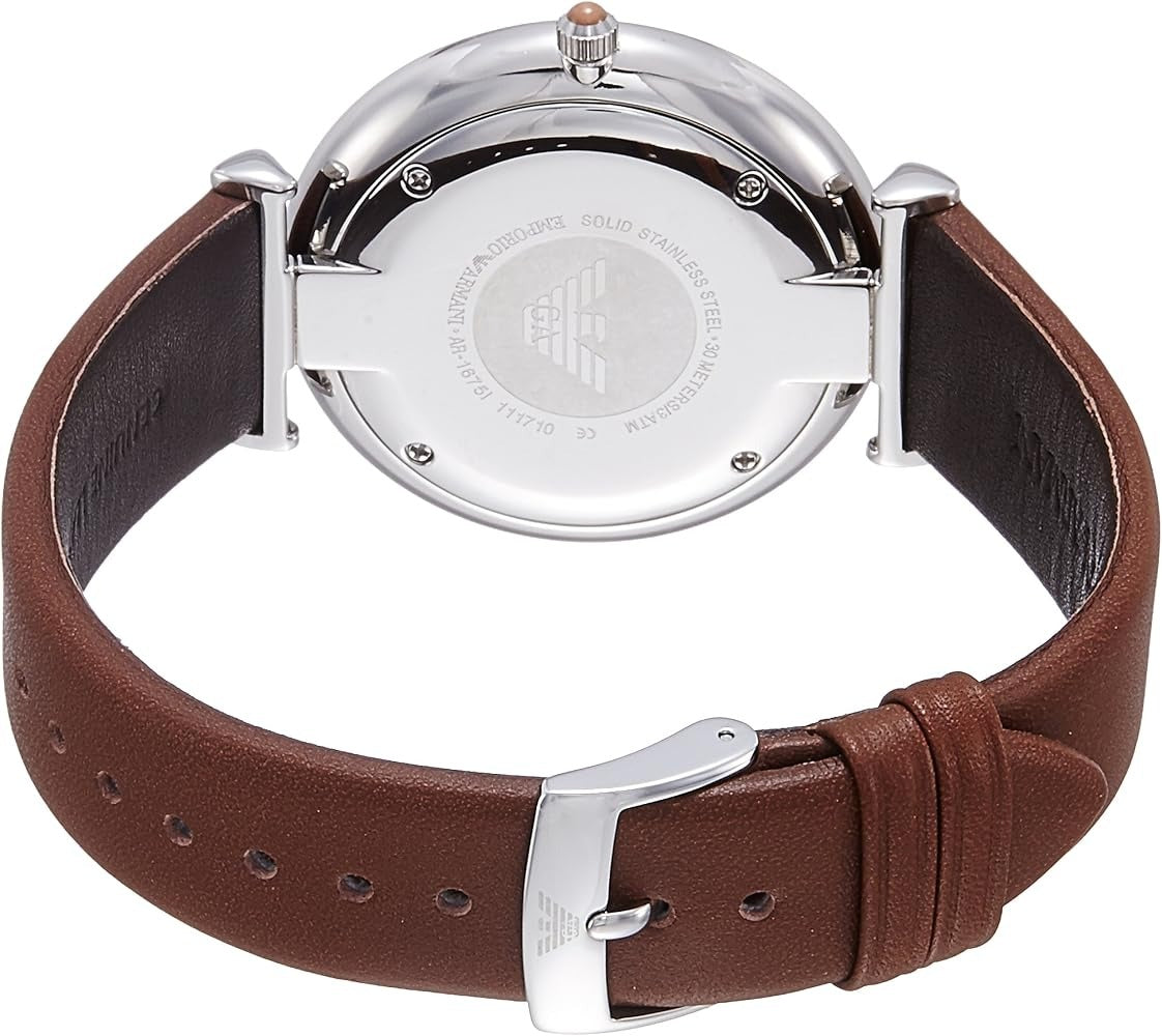 Emporio Armani Gianni Silver Dial Brown Leather Strap Watch for Men - AR1675