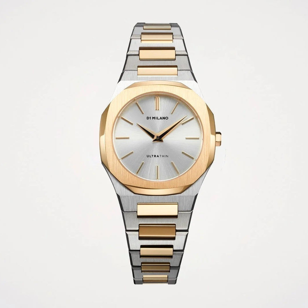 D1 Milano Ultra Thin Silver Dial Two Tone Steel Strap Watch for Women - D1-UTBL34
