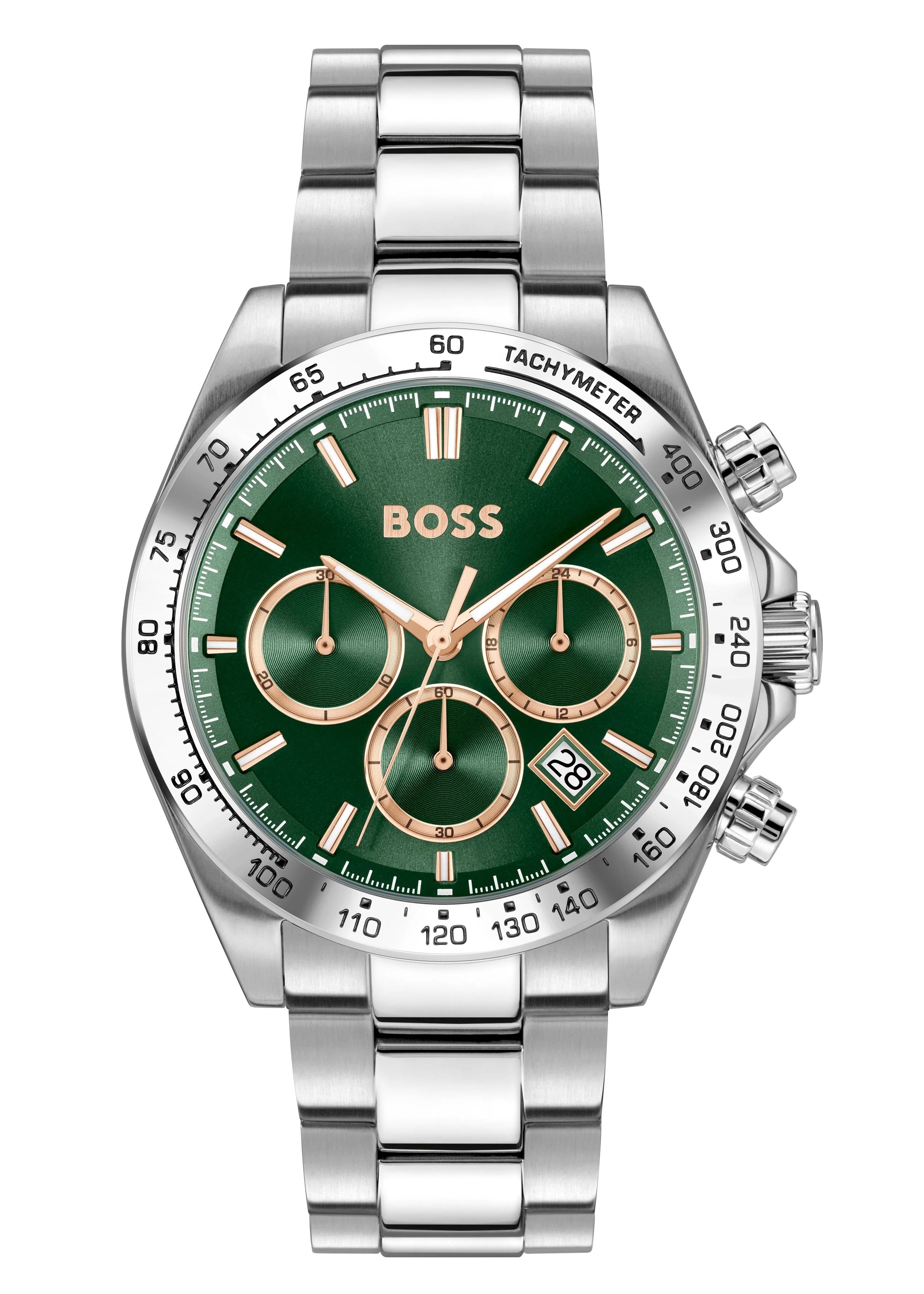 Hugo Boss Hero 2.0 Chronograph Green Dial Silver Steel Strap Watch for Men - 1514268