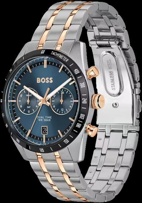 Hugo Boss Tourmaster Chronograph Blue Dial Two Tone Steel Strap Watch for Men - 1514288