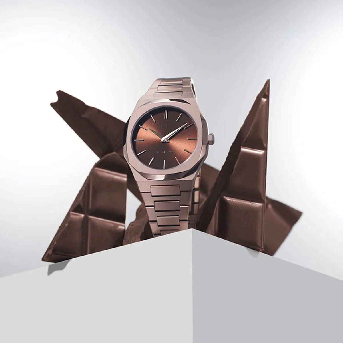 D1 Milano Ultra Thin Brown Dial Brown Steel Strap Watch for Women - D1-UTBL38