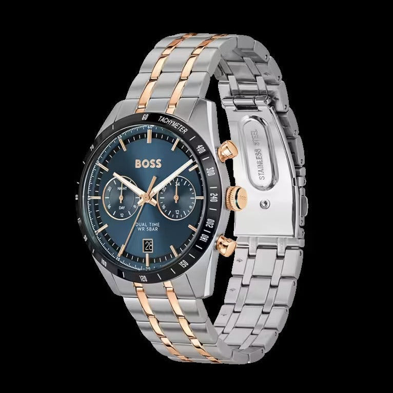 Hugo Boss Tourmaster Chronograph Blue Dial Two Tone Steel Strap Watch for Men - 1514288