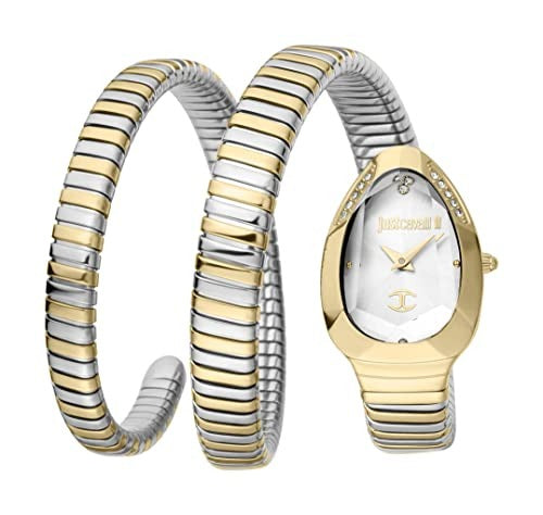 Just Cavalli Glam Evo 4 White Dial Two Tone Steel Strap Watch for Women - JC1L209M0065