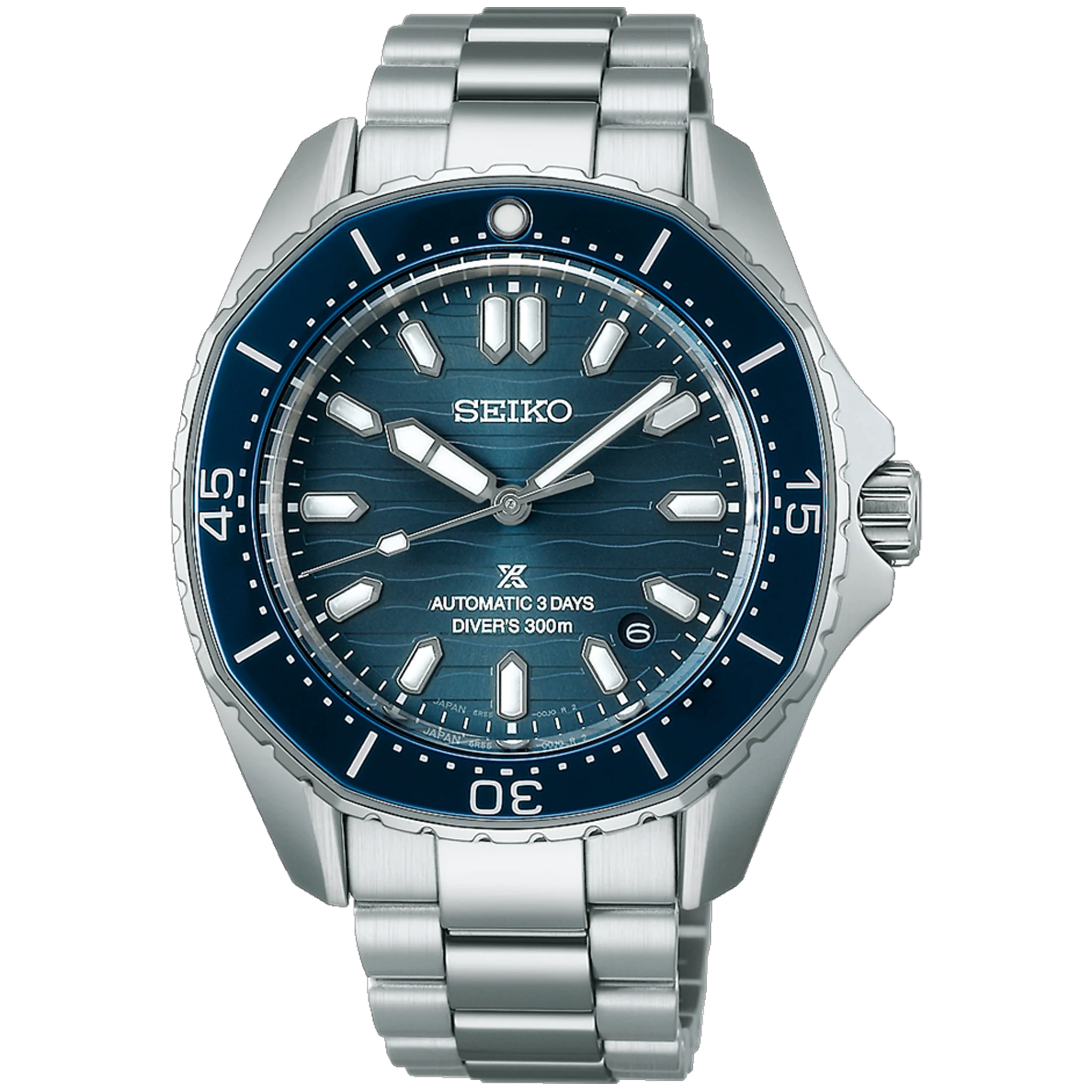 Seiko Prospex Polygonal Divers Automatic Blue Dial Silver Steel Strap Watch for Men - SPB483J1