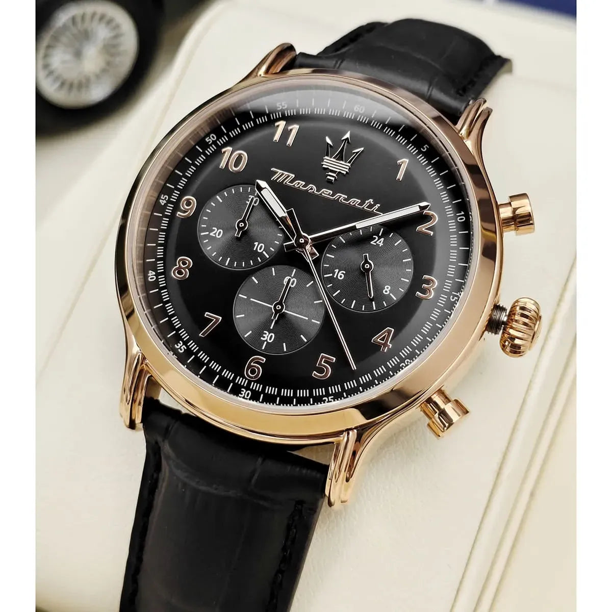 Maserati Epoca Limited Edition Chronograph Black Dial Black Leather Strap Watch for Men - R8871618015