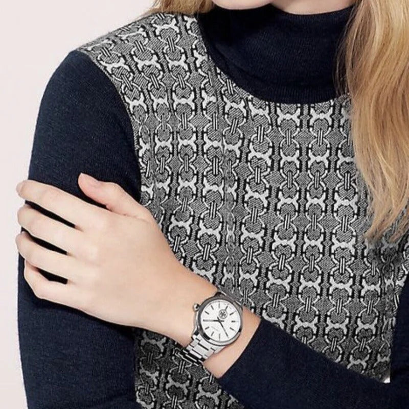 Tory Burch Collins White Dial Silver Steel Strap Watch for Women - TBW1301