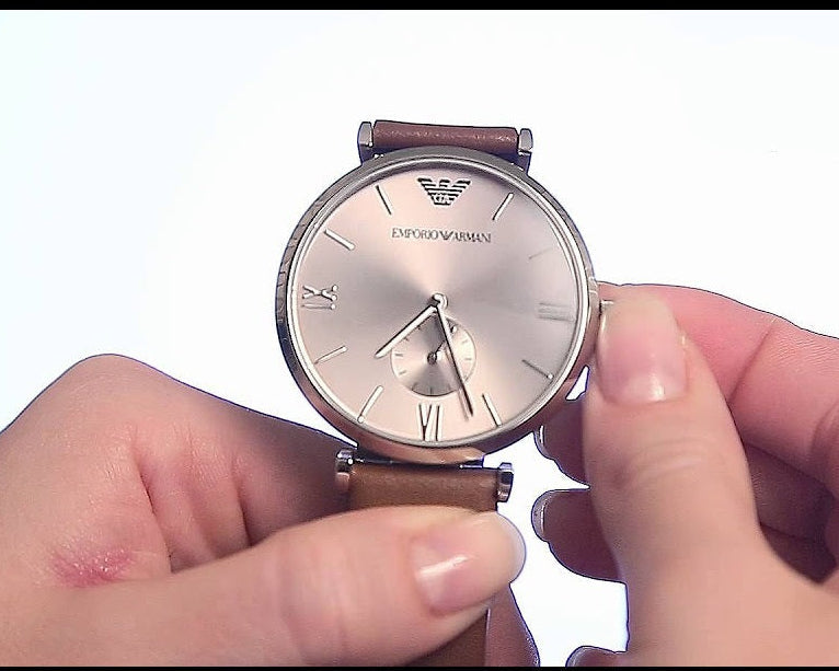 Emporio Armani Gianni Silver Dial Brown Leather Strap Watch for Men - AR1675