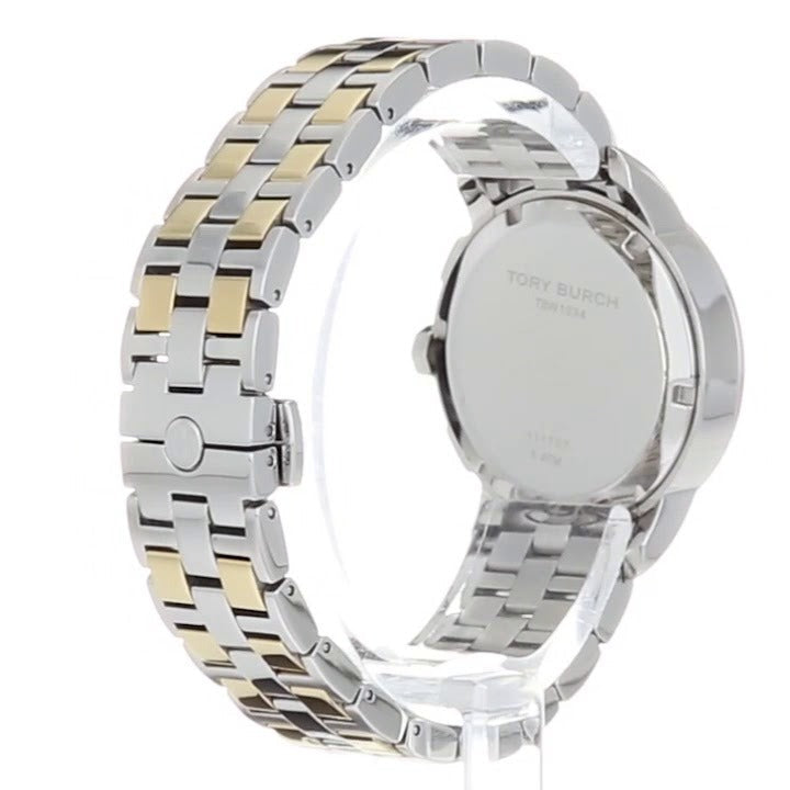 Tory Burch Classic Chronograph White Dial Two Tone Steel Strap Watch for Women - TBW1034