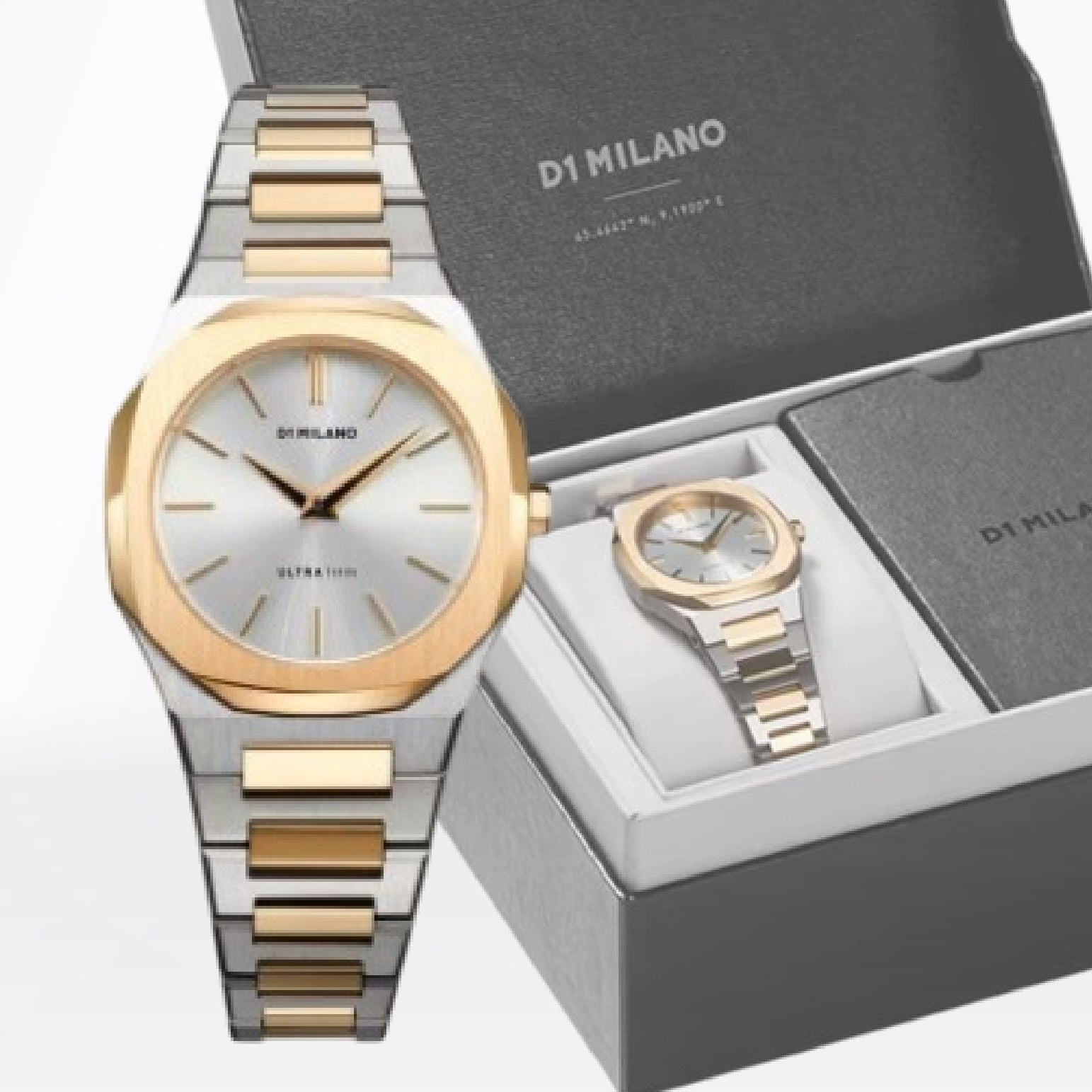 D1 Milano Ultra Thin Silver Dial Two Tone Steel Strap Watch for Women - D1-UTBL34