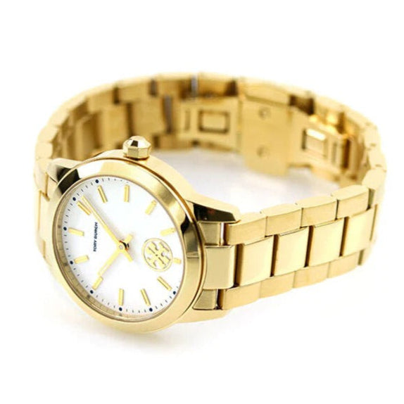 Tory Burch Collins White Dial Gold Steel Strap Watch for Women - TBW1300