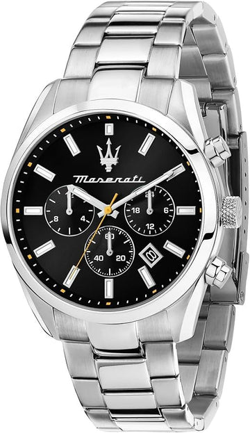 Maserati Attrazione Chronograph Black Dial Silver Steel Strap Watch for Men - R8853151010