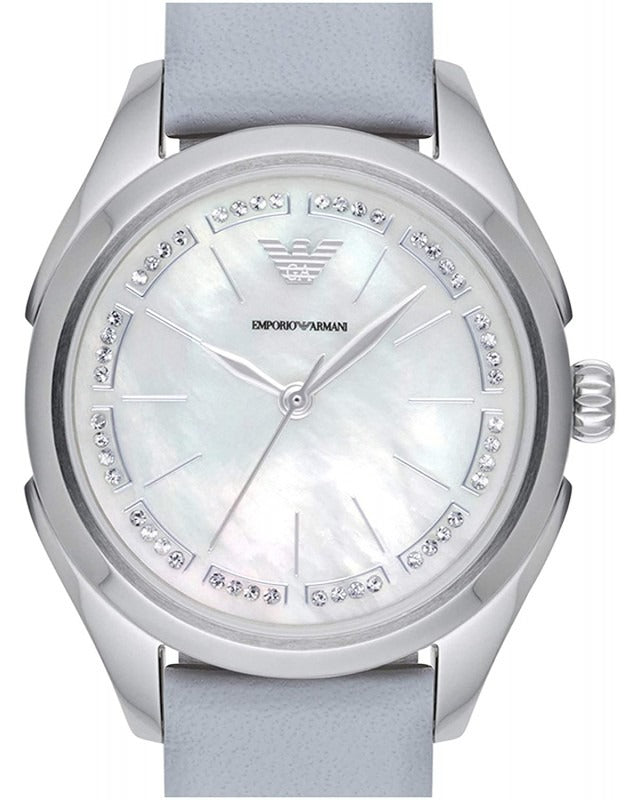Emporio Armani Valeria Mother of Pearl Dial Blue Leather Strap Watch for Women - AR11032