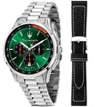 Maserati Sorpasso Chronograph Green Dial Silver Steel Strap Watch for Men - R8873624002