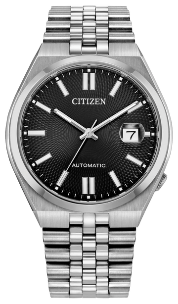 Citizen Tsuyosa 60 Automatic Black Dial Silver Steel Strap Watch for Men - NK0020-55E