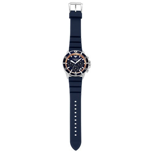 Emporio Armani World Explorer Chronograph Blue Dial Blue Silicone Strap Watch for Men - AR11696