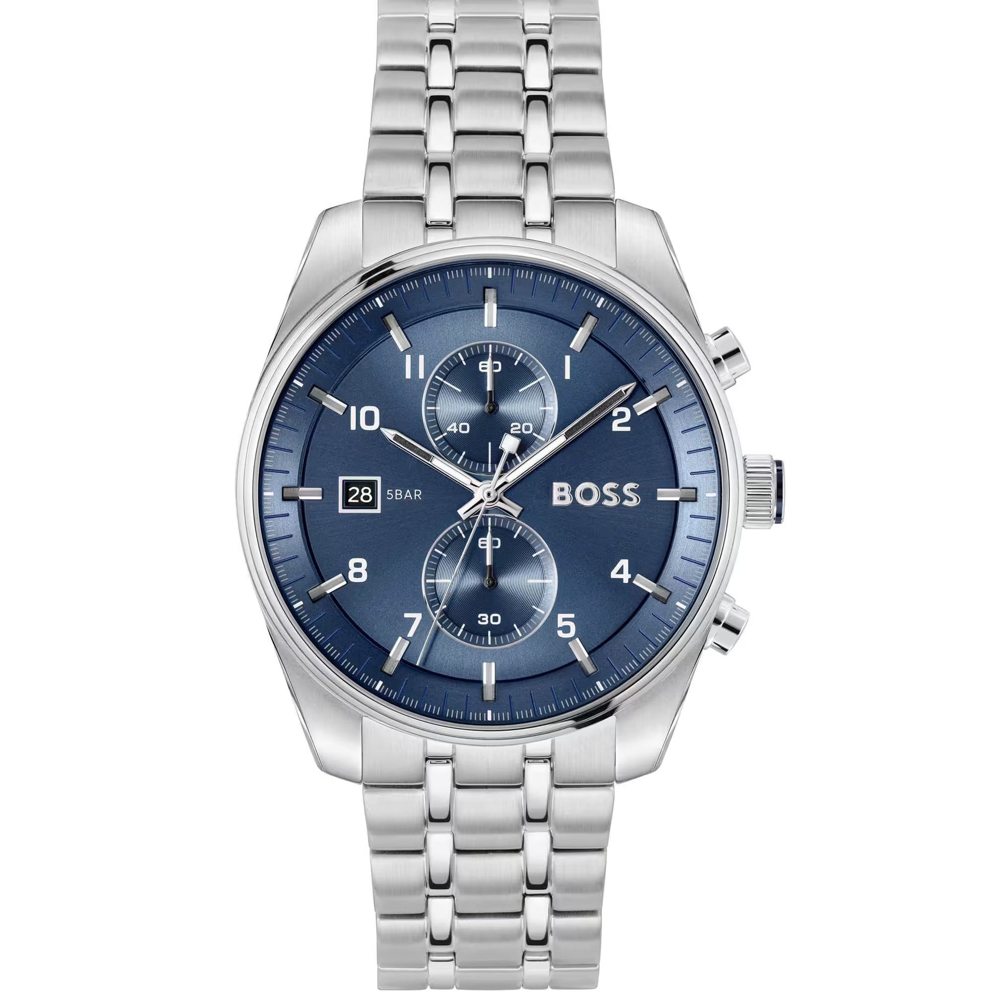 Hugo Boss Skytraveller Chronograph Blue Dial Silver Steel Strap Watch for Men - 1514216