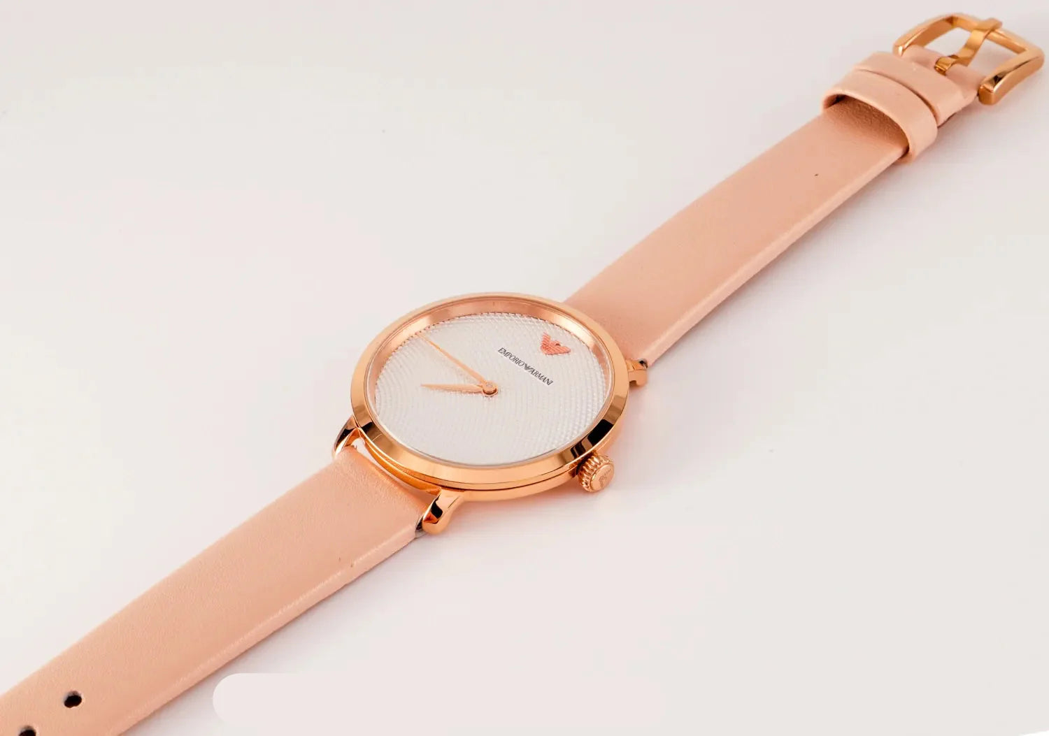 Emporio Armani Modern Silver Dial Pink Leather Strap Watch for Women - AR11160