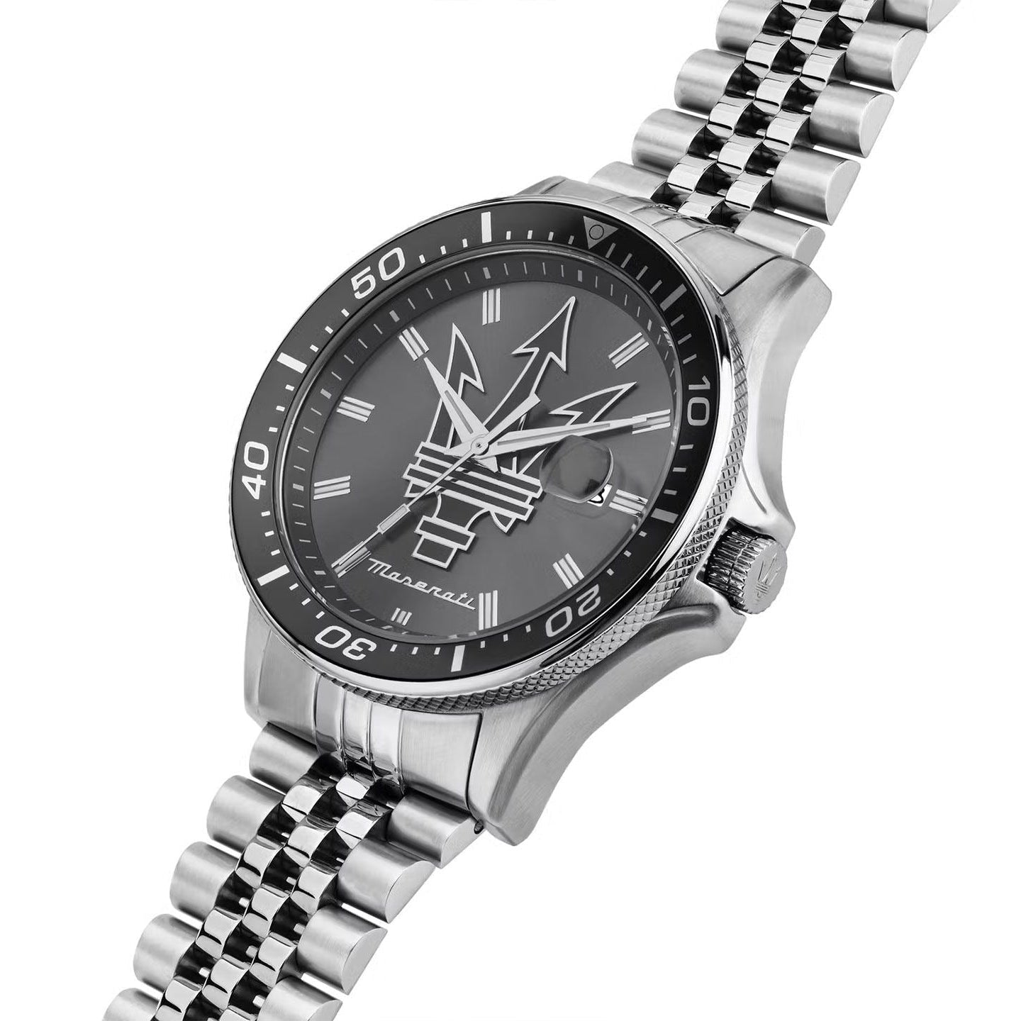 Maserati SFIDA Chronograph Grey Dial Silver Steel Strap Watch for Men - R8853140010