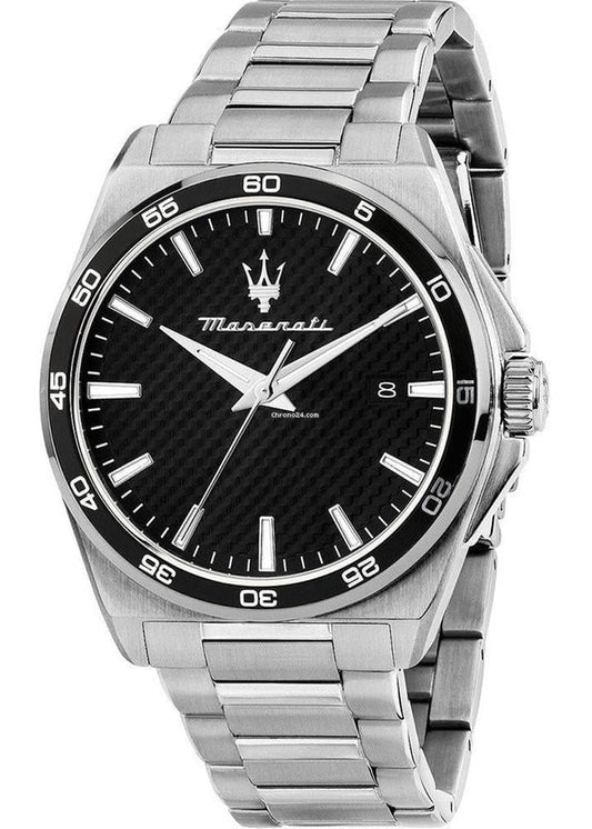 Maserati Velocità Date Black Dial Silver Steel Strap Watch for Men - R8853152002