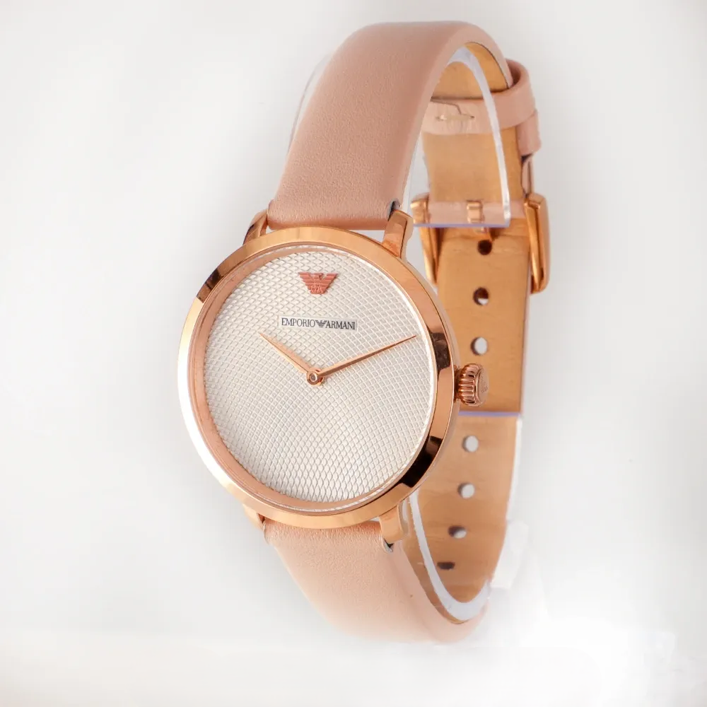 Emporio Armani Modern Silver Dial Pink Leather Strap Watch for Women - AR11160