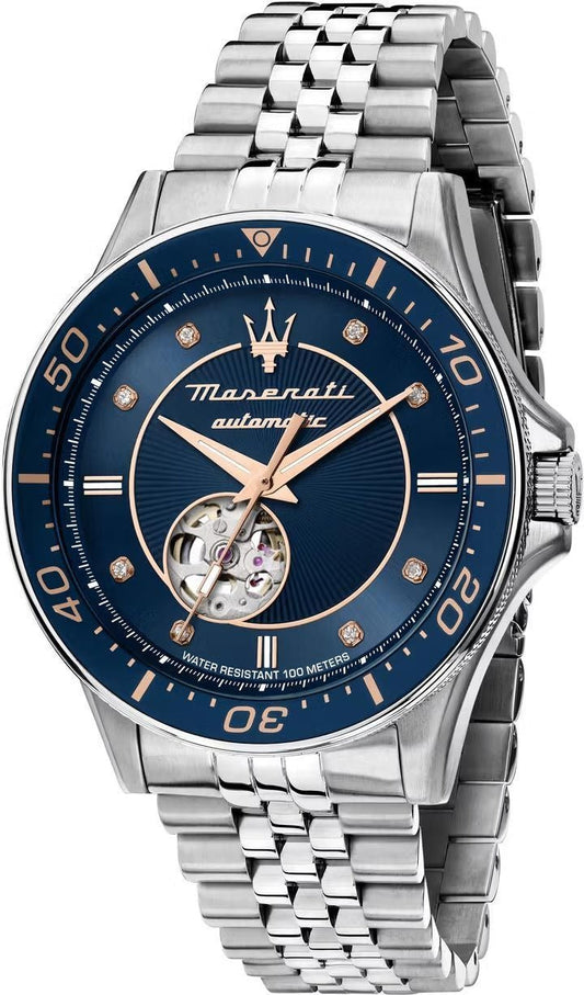 Maserati SFIDA Special Edition Automatic Blue Dial Silver Steel Strap Watch for Men - R8823140013