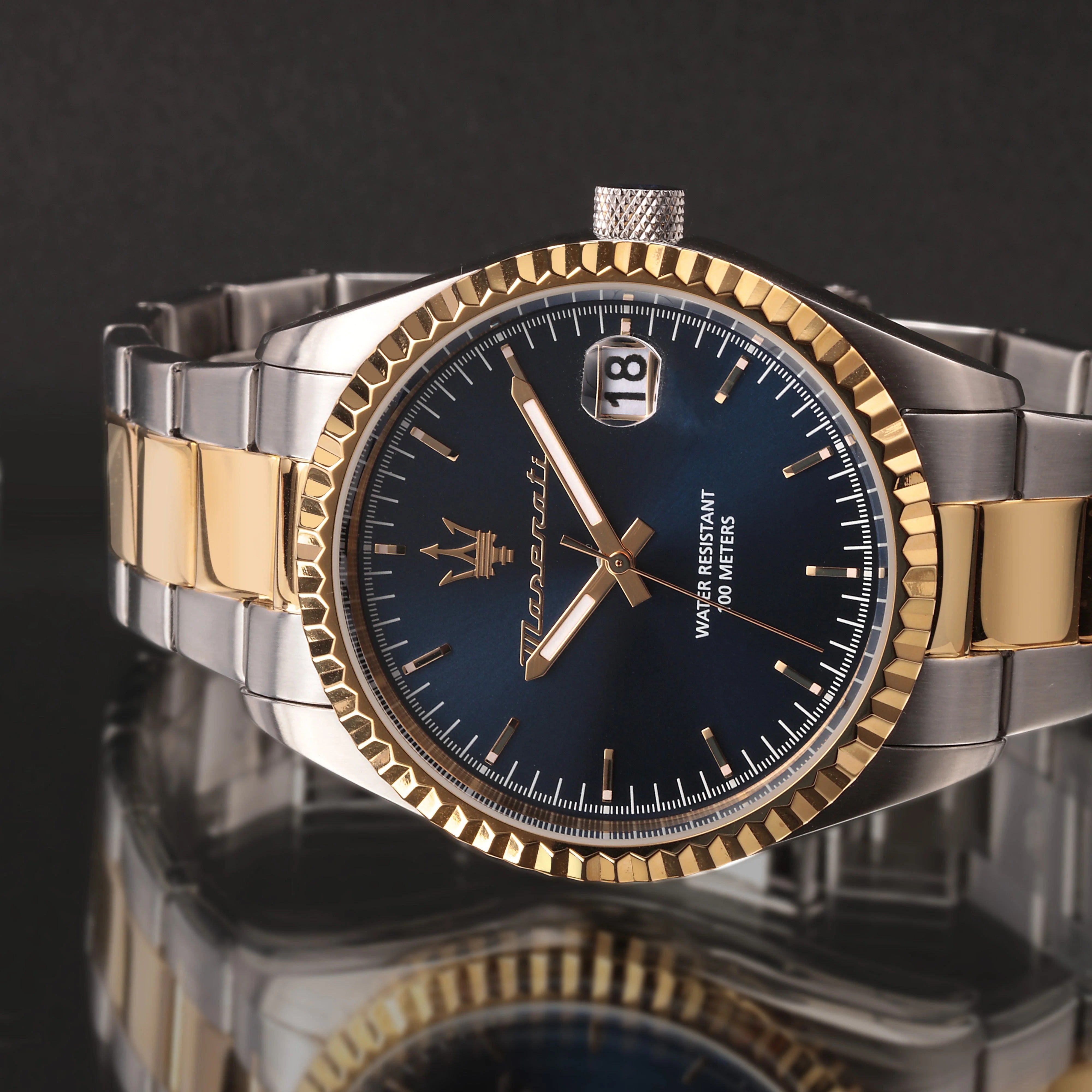 Maserati Competizione Blue Dial Two Tone Steel Strap Watch for Men - R8853100027