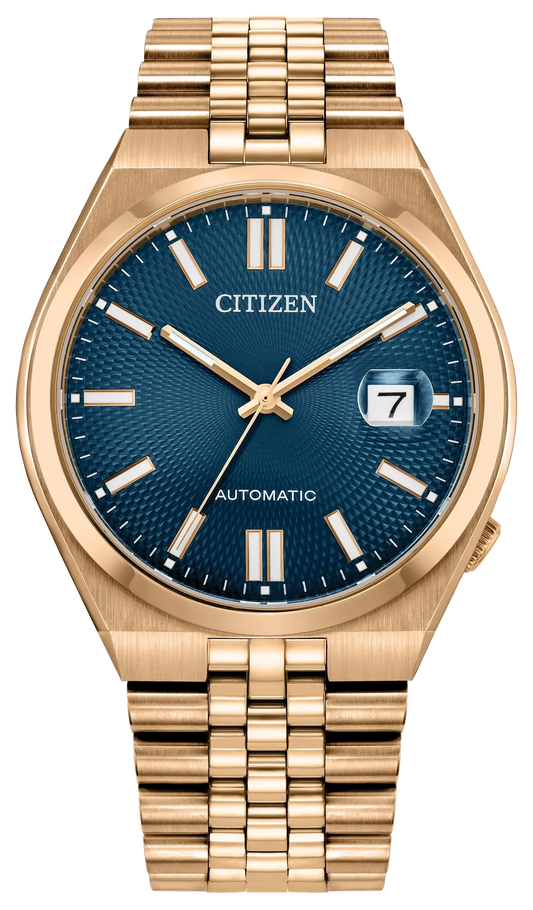 Citizen Tsuyosa 60 Automatic Blue Dial Rose Gold Steel Strap Watch for Men - NK0023-57L