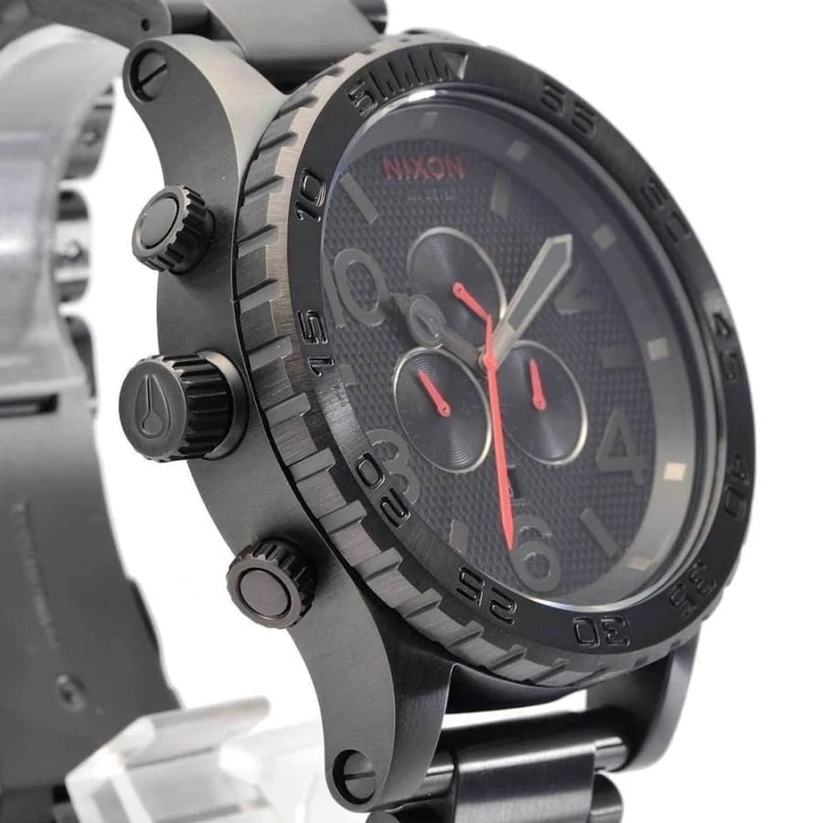 Nixon 51-30 Chronograph Black Dial Black Steel Strap Watch for Men - A083-2298