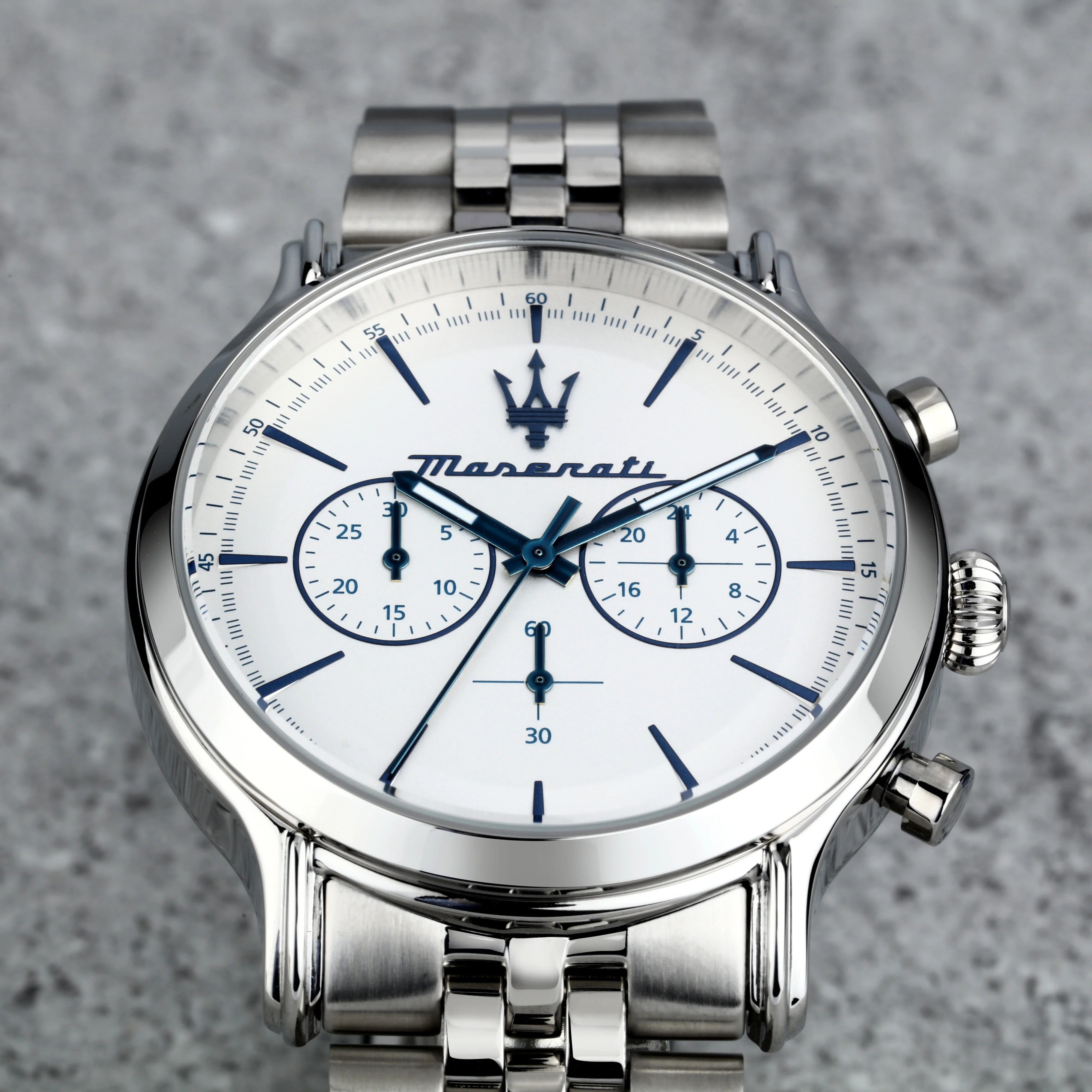 Maserati Epoca Chronograph White Dial Silver Steel Strap Watch for Men - R8873618034