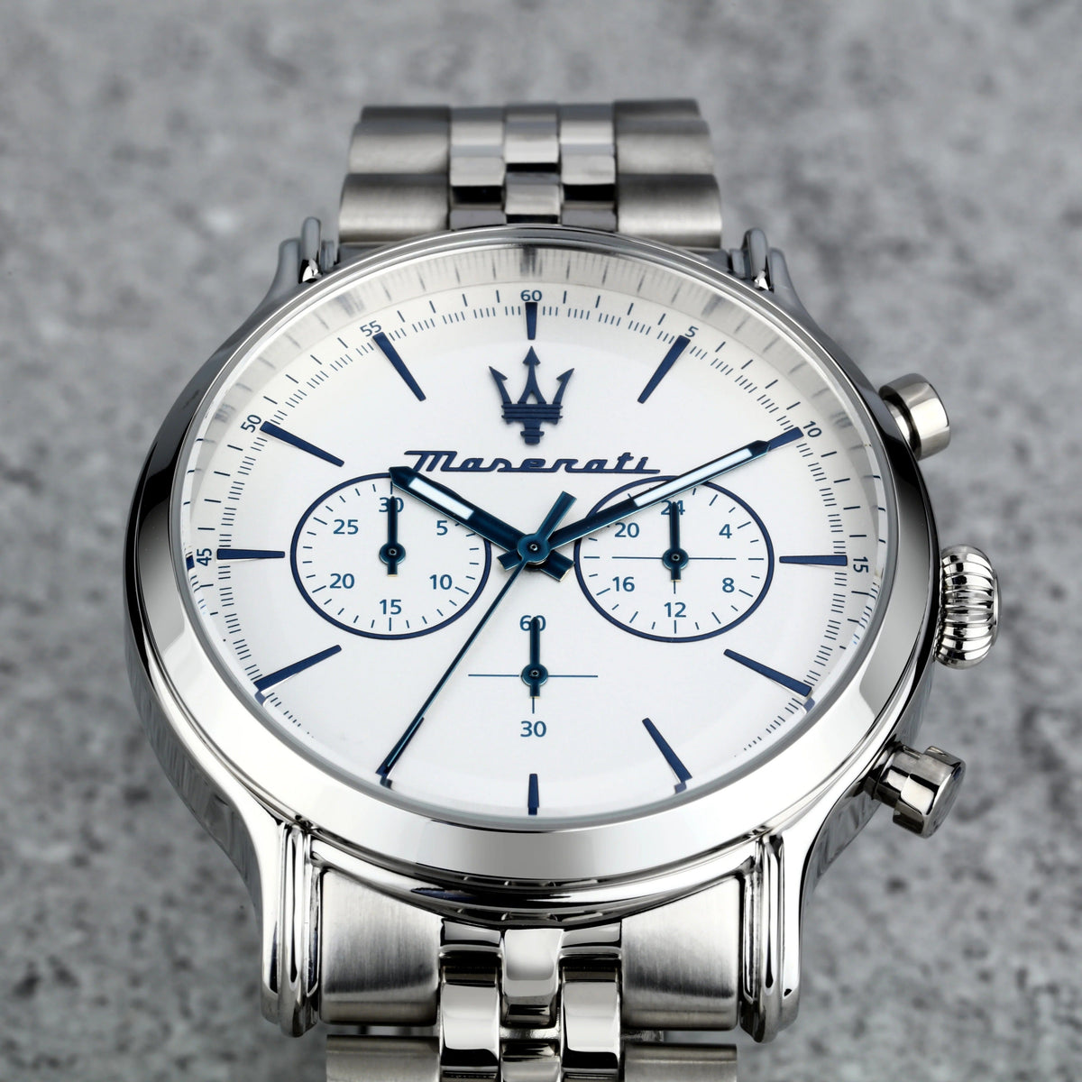 Maserati Epoca Chronograph White Dial Silver Steel Strap Watch for Men - R8873618034