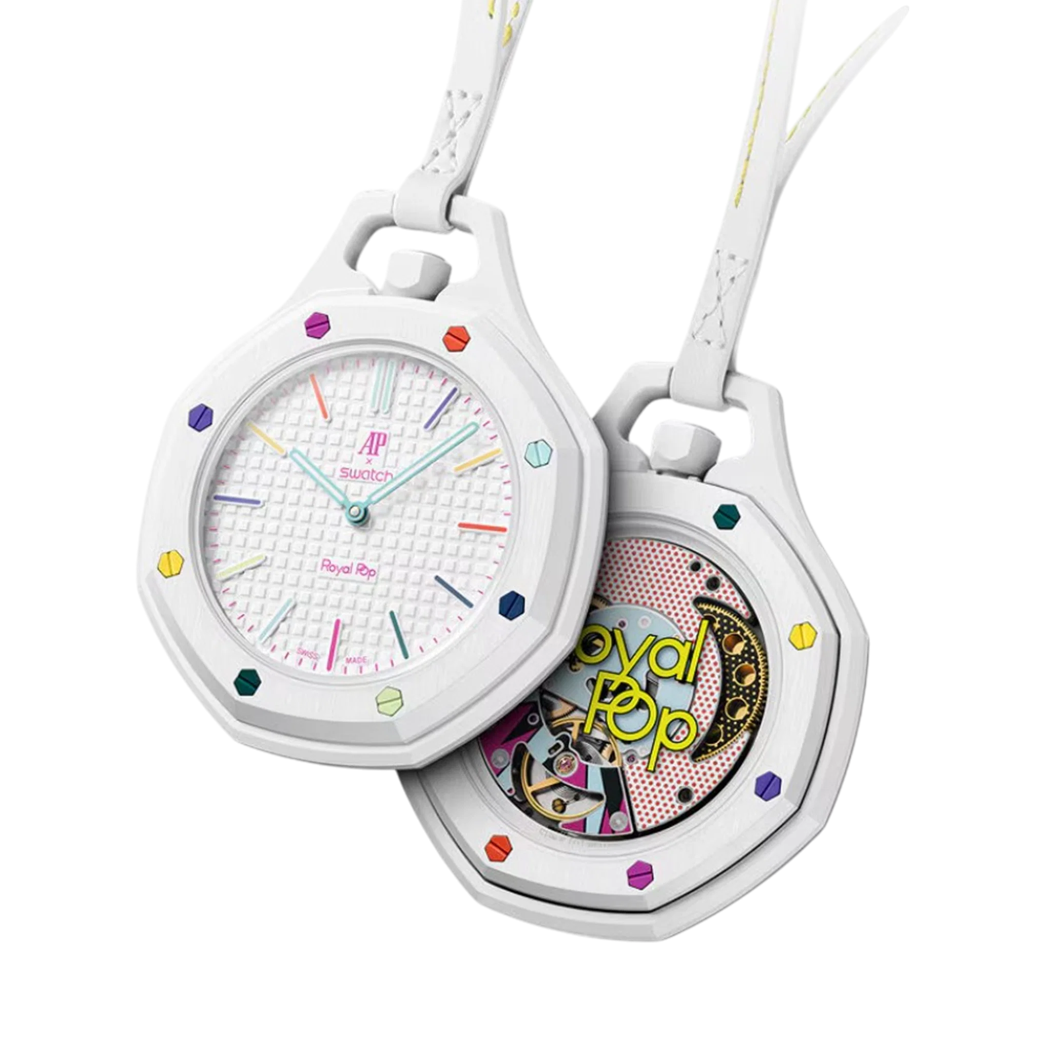Swatch x AP Royal Pop White Dial White Leather Lanyard Watch for Men - Huit Blanc