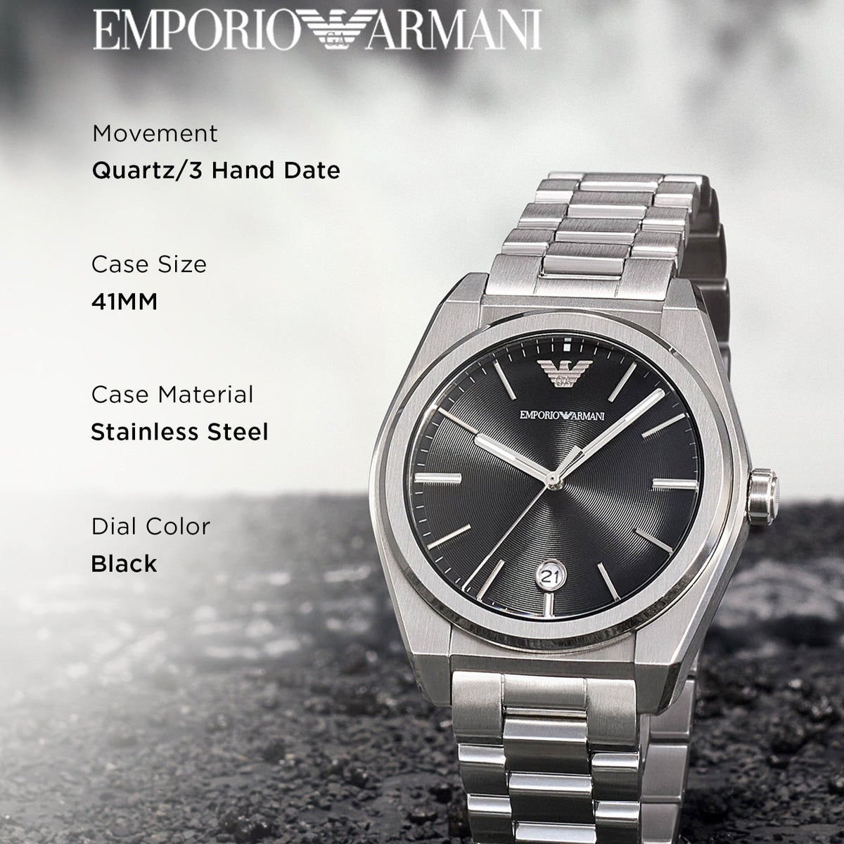 Emporio Armani Frederico Analog Black Dial Silver Steel Strap Watch for Men - AR11622