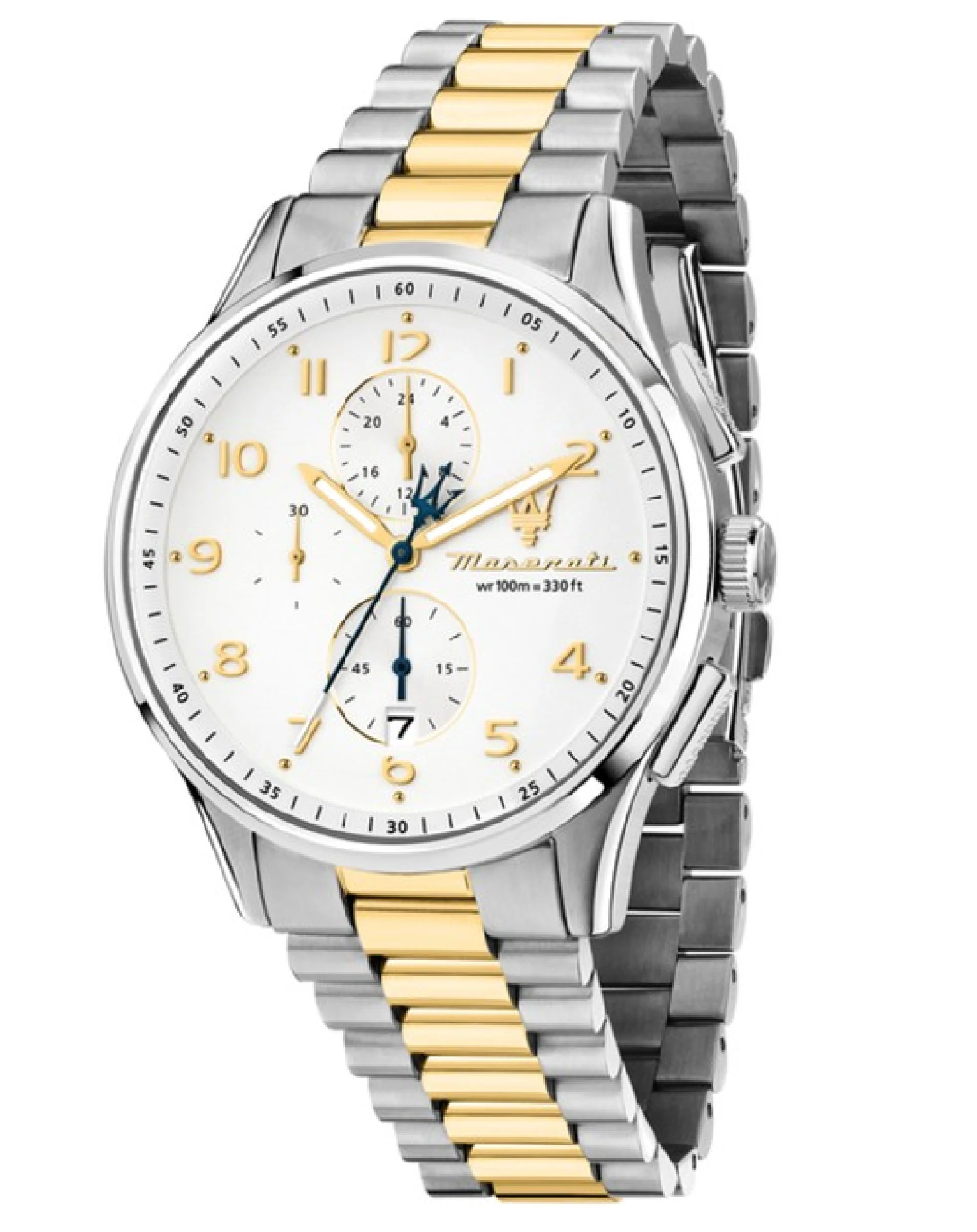 Maserati Sorpasso Chronograph White Dial Two Tone Steel Strap Watch for Men - R8873624003
