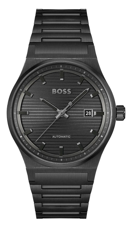 Hugo Boss Candor Automatic Black Dial Black Steel Strap Watch for Men - 1514120