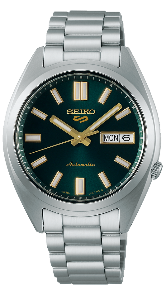 Seiko 5 Sports Automatic Green Dial Silver Steel Strap Watch for Men - SRPL57K1