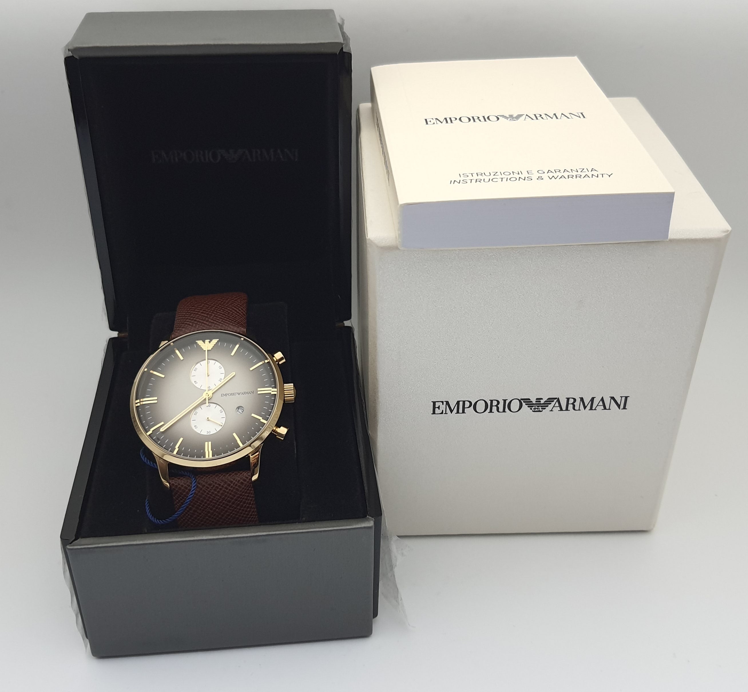 Emporio Armani Retro Chronograph Brown Dial Brown Leather Strap Watch for Men - AR1755