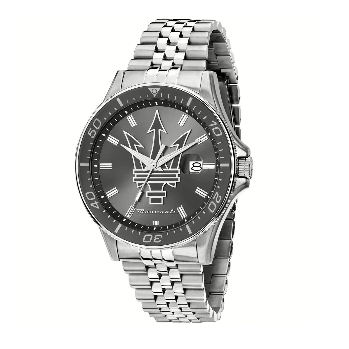 Maserati SFIDA Chronograph Grey Dial Silver Steel Strap Watch for Men - R8853140010