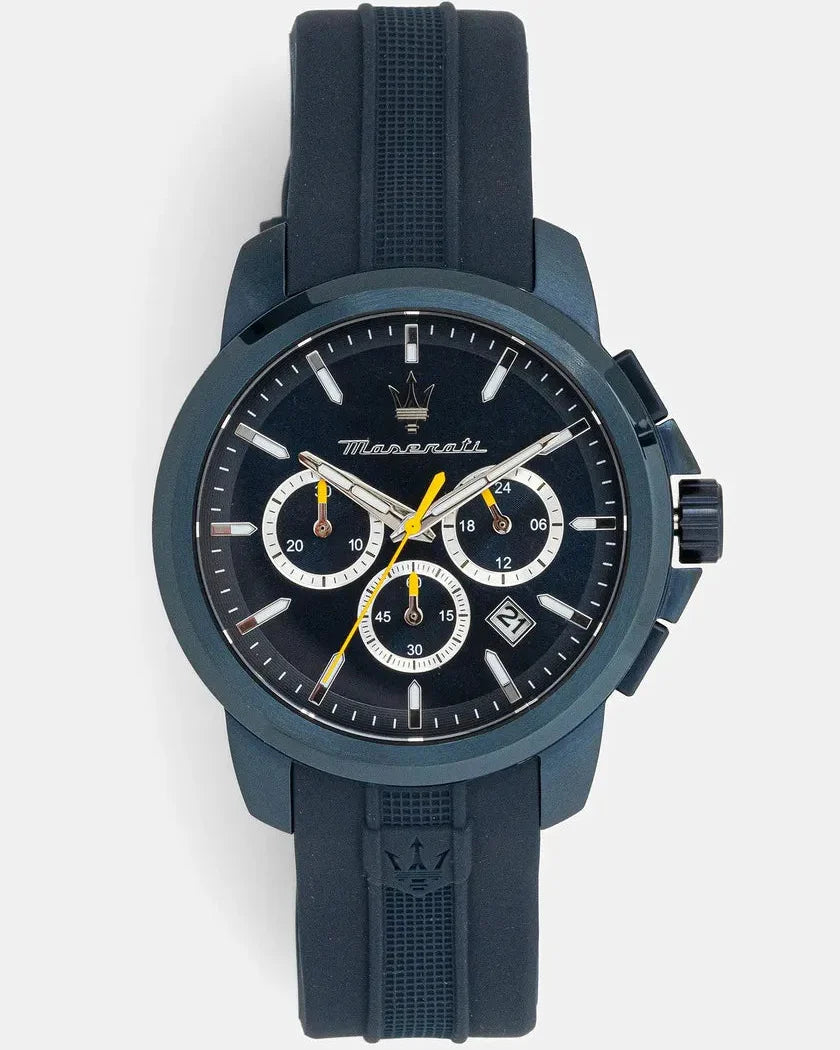 Maserati Successo Chronograph Blue Dial Blue Rubber Strap Watch for Men - R8871621044