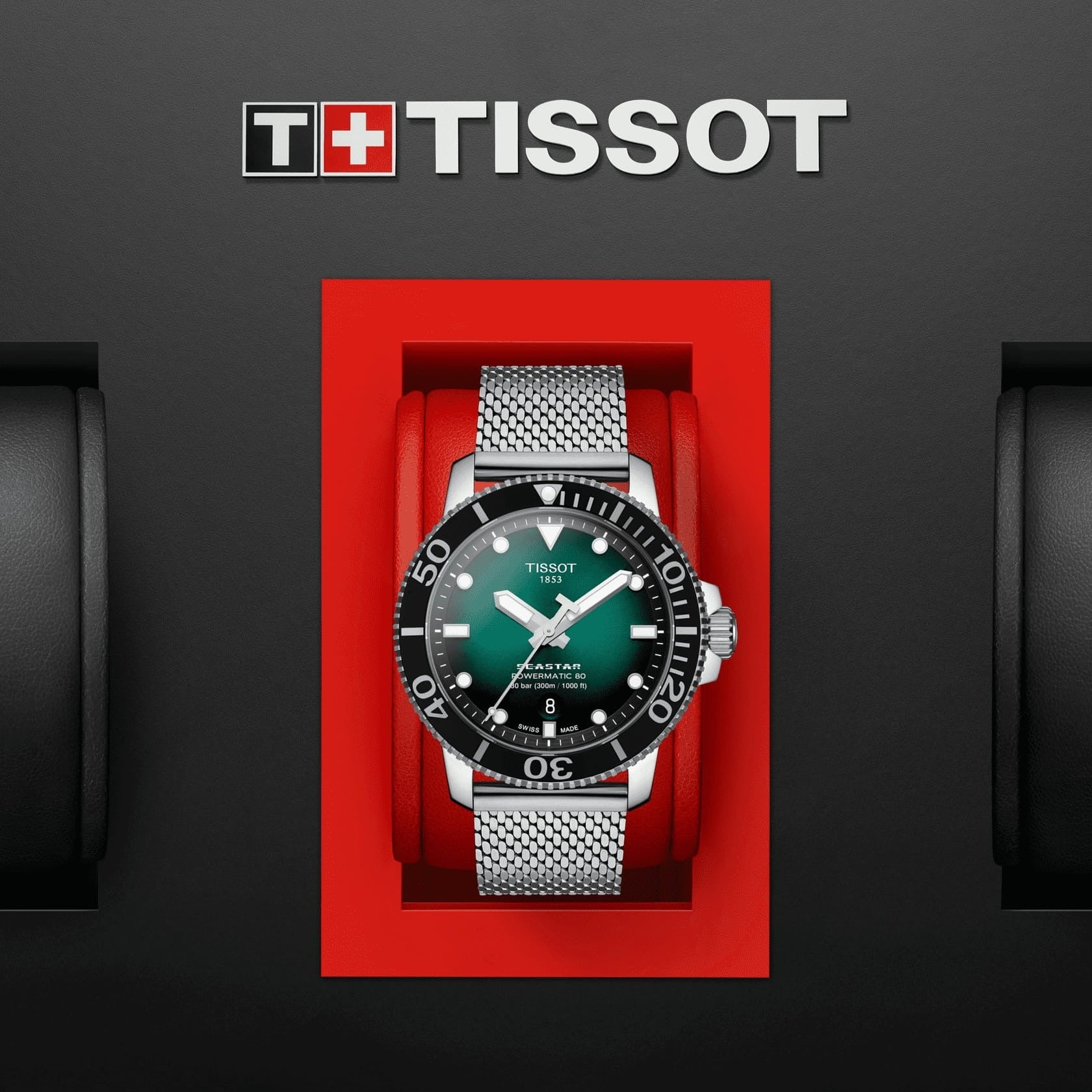 Tissot Seastar 1000 Powermatic 80 Automatic Green Dial Silver Mesh Strap Watch for Men - T120.407.11.091.00