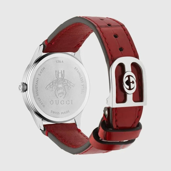 Gucci G Timeless Quartz Silver Dial Maroon Leather Strap Watch for Women - YA1265057