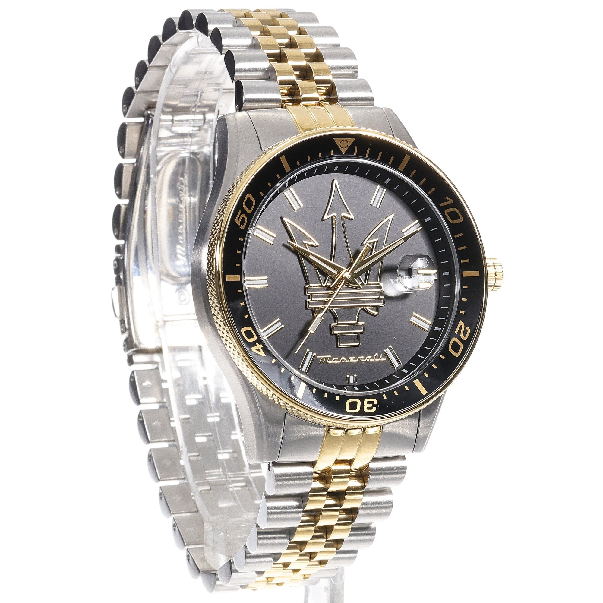Maserati SFIDA Black Dial Two Tone Steel Strap Watch for Men - R8853140009