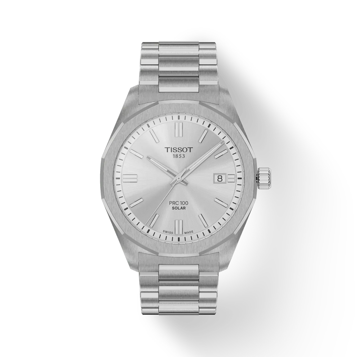 Tissot PRC 100 Solar Quartz Silver Dial Silver Steel Strap Watch for Men - T151.422.11.031.00